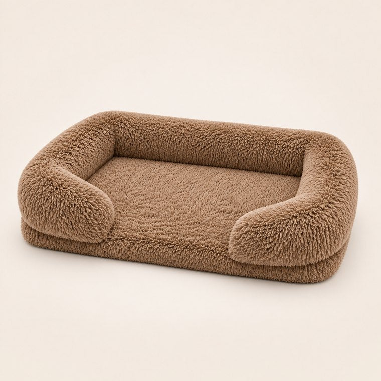 Square Plush Dog Bed in Beige Brown