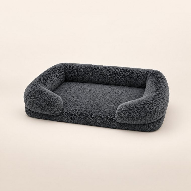 Square Plush Dog Bed in Dark Gray