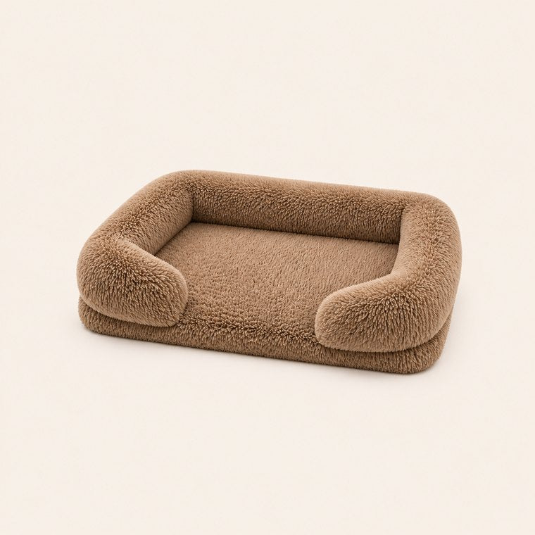 Square Plush Dog Bed in Light Brown