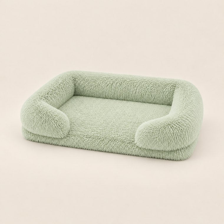 Square Plush Dog Bed in Light Green