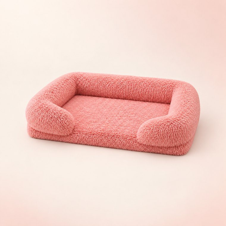 Square Plush Dog Bed in Pink