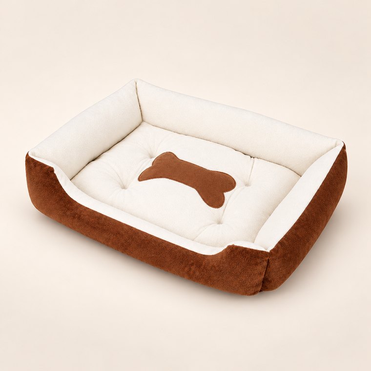 Washable Square Dog Sofa Bed in Coffee White