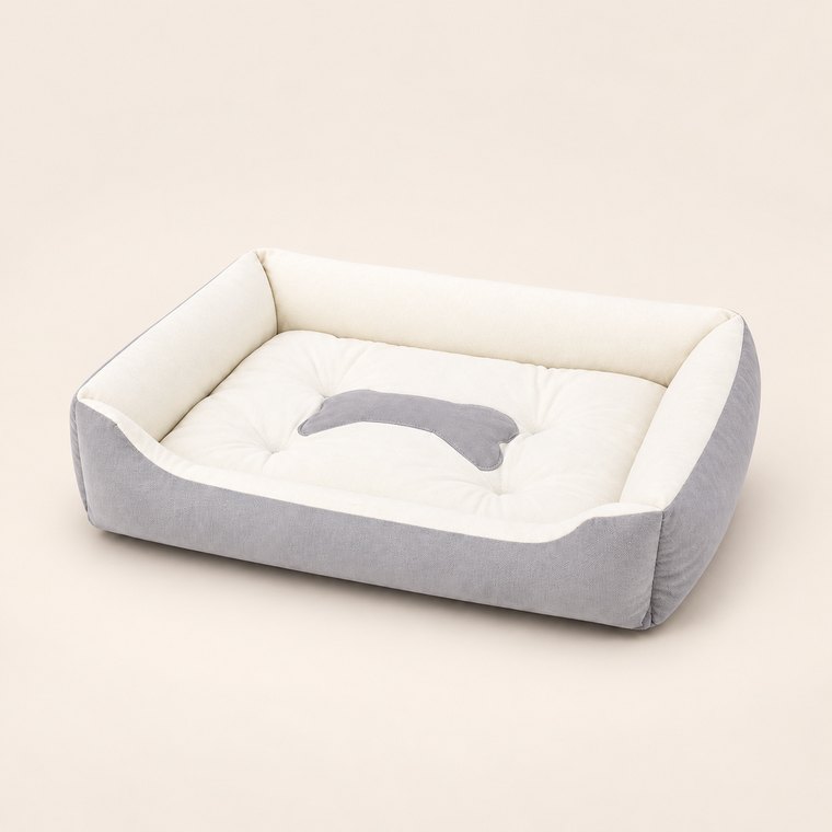 Washable Square Dog Sofa Bed in Gray White