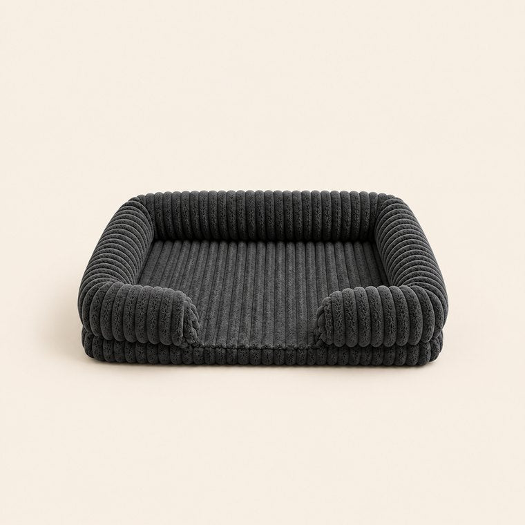 Waterproof Corduroy Sofa Dog Bed in Dark Gray
