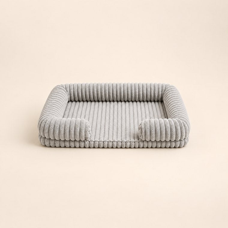 Waterproof Corduroy Sofa Dog Bed in Light Gray