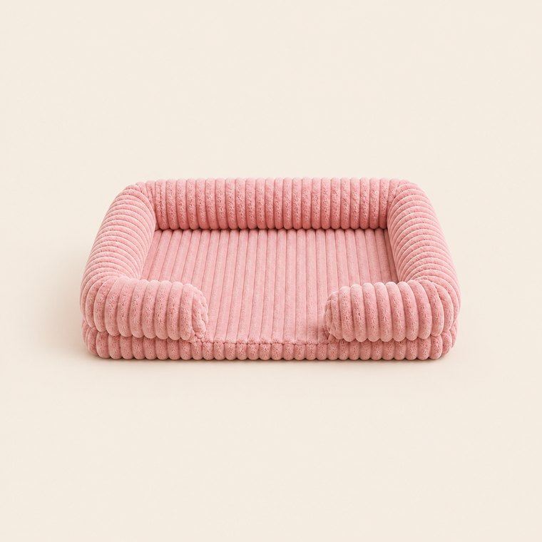 Waterproof Corduroy Sofa Dog Bed in Pink